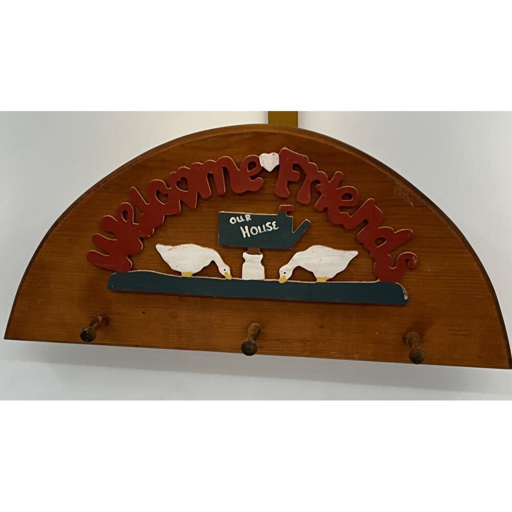 Wooden Welcome Friends Coat Rack With Geese Design